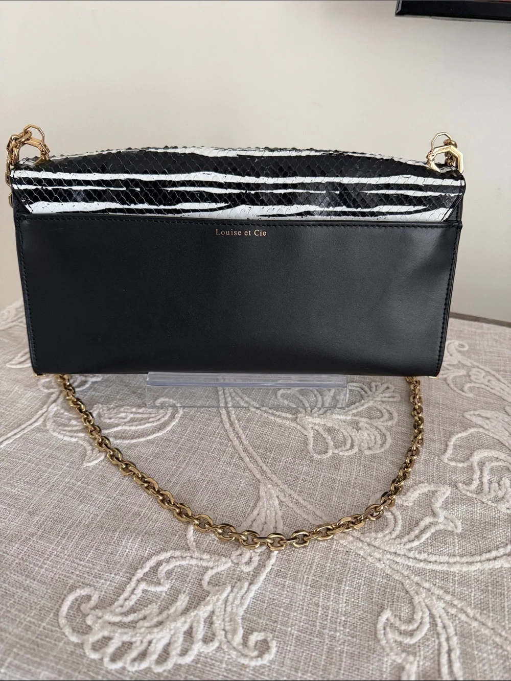 Louise et Cie Zebra Stripe Embossed/Leather Black & White Bag with Chain Strap